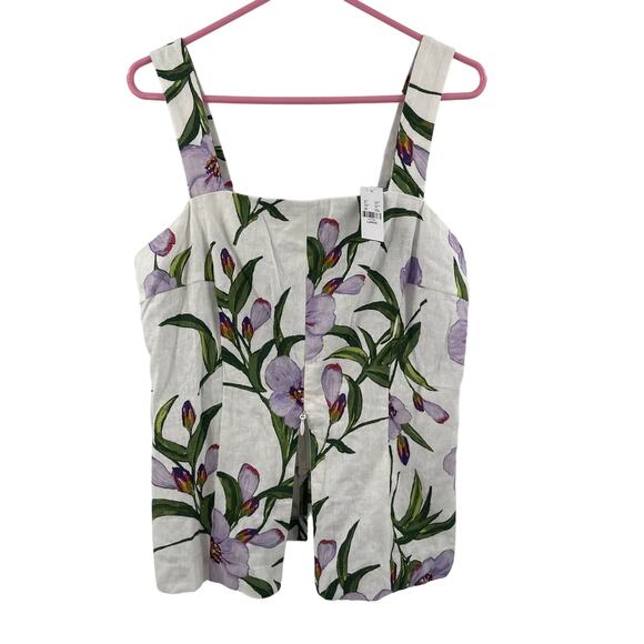 GABRIELLE UNION Balee Tank Size Large Split Hem Linen Blend Floral Summer NWT - Picture 2 of 14